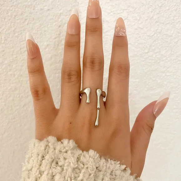 925 Sterling Silver Drip Ring Unique Minimalist Ring Geometric Stackable Ring - Picture 2 of 7